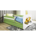 Lit enfant tractopelle chantier verte avec tiroir et matelas 70x140cm - 