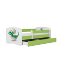 Lit enfant vert bébé dino avec tiroir avec matelas 70x140cm - 