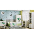 Lit enfant vert bébé dino avec tiroir avec matelas 70x140cm - 