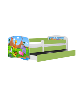 Lit enfant safari savane vert avec tiroir 80x180cm