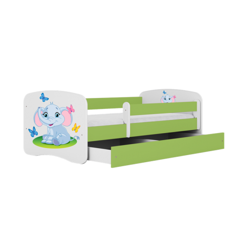 Lit enfant bébé éléphant vert avec tiroir 80x180cm - 