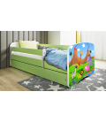 Lit enfant safari savane vert avec tiroir et matelas 80x180cm - 