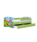 Lit enfant safari savane vert avec tiroir et matelas 80x180cm - 