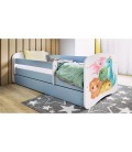 Lit enfant bleu petits dinosaures avec tiroir 70x140cm - 