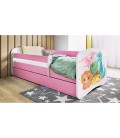 Lit enfant rose bébés dinosaures avec tiroir 70x140cm - 