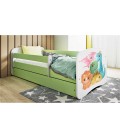 Lit enfant petits dinosaures verts avec tiroir 80x180cm - 