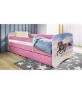 Lit enfant cheval au galop rose avec tiroir avec matelas 80x180cm - 