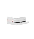 Lit enfant lapins blanc avec papillons avec tiroir avec matelas 70x140cm - 