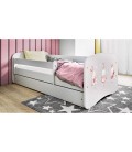 Lit enfant lapins blanc avec papillons avec tiroir avec matelas 70x140cm - 