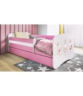 Lit enfant lapins rose avec papillons avec tiroir 70x140cm - 