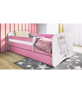 Lit enfant chat rose avec tiroir et matelas 70x140cm