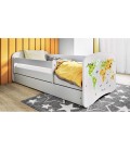 Lit enfant carte du monde blanc avec tiroir avec matelas 70x140cm - 