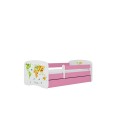Lit enfant carte du monde rose avec tiroir 80x180cm - 