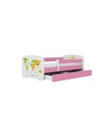Lit enfant carte du monde rose avec tiroir 80x180cm - 