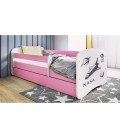 Lit enfant rose espace NASA avec tiroir 70x140cm - 