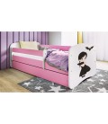 Lit enfant rose Mercredi Famille Adams avec tiroir et matelas 80x180cm - 