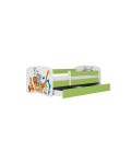Lit enfant vert animaux du monde avec tiroir avec matelas 70x140cm - 