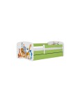 Lit enfant vert animaux du monde avec tiroir avec matelas 80x180cm - 
