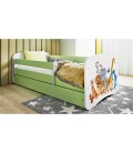 Lit enfant vert animaux du monde avec tiroir avec matelas 80x180cm - 