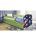 Lit enfant cosmos galaxie vert avec tiroir et matelas 70x140cm - 