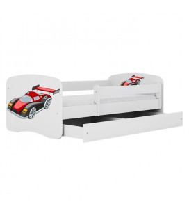 Lit enfant blanc et voiture de course hypercar rouge avec tiroir 70x140cm