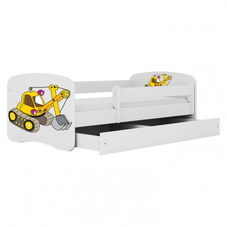 Lit enfant tractopelle chantier blanche avec tiroir 70x140cm - 