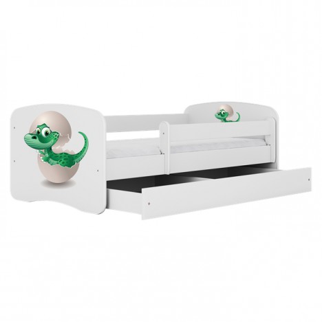 Lit enfant blanc bébé dino avec tiroir 70x140cm - 