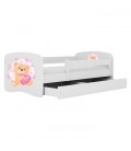 Lit enfant nounours blanc papillons avec tiroir 70x140cm - 