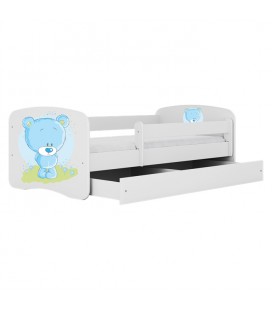 Lit enfant blanc bleu teddybear avec tiroir 70x140cm