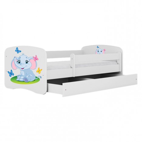 Lit enfant bébé éléphant blanc avec tiroir 70x140cm - 