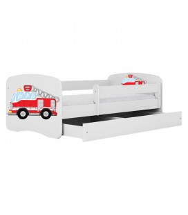 Lit enfant blanc camion de pompier avec tiroir 70x140cm