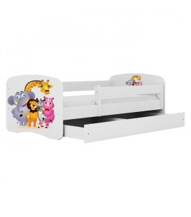Lit enfant blanc animaux du zoo avec tiroir 70x140cm