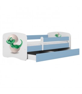 Lit bleu enfant bébé dino vert avec tiroir 70x140cm