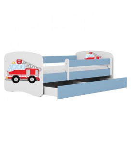 Lit enfant bleu camion pompiers avec tiroir 70x140cm