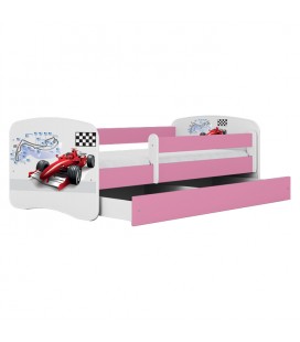 Lit rose enfant circuit formule 1 avec tiroir 70x140cm