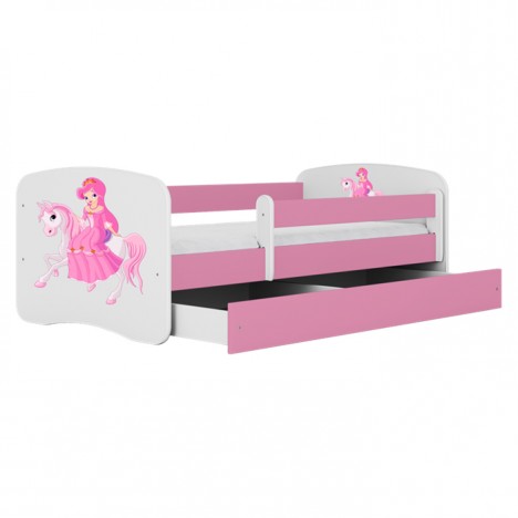 Lit enfant rose princesse à cheval avec tiroir 70x140cm - 