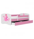 Lit enfant rose princesse à cheval avec tiroir 70x140cm - 