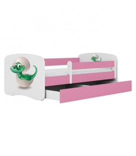 Lit enfant rose bébé dino avec tiroir 70x140cm
