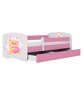 Lit enfant nounours rose papillons avec tiroir 70x140cm