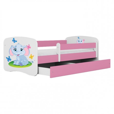 Lit enfant bébé éléphant rose avec tiroir 70x140cm - 