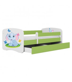 Lit enfant vert bébé éléphant avec tiroir 70x140cm