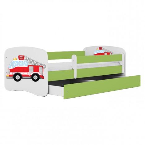 Lit enfant camion pompiers vert avec tiroir 70x140cm - 