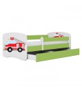 Lit enfant camion pompiers vert avec tiroir 70x140cm - 