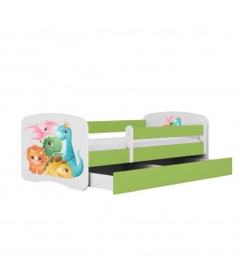 Lit vert enfant petits dinosaures avec tiroir 70x140cm