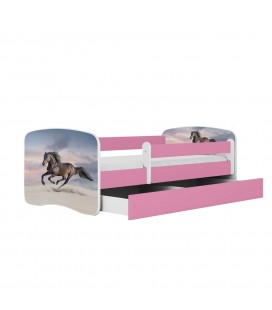 Lit enfant rose cheval au galop avec tiroir 70x140cm