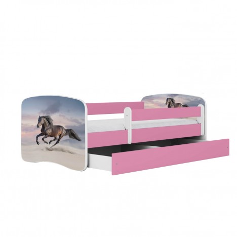 Lit enfant cheval au galop rose avec tiroir 70x140cm - 