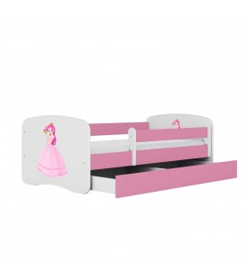 Lit enfant rose princesse avec tiroir 70x140cm