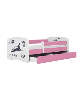 Lit enfant rose espace NASA avec tiroir 70x140cm