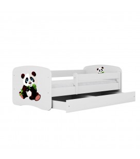 Lit enfant blanc bébé panda avec tiroir 70x140cm