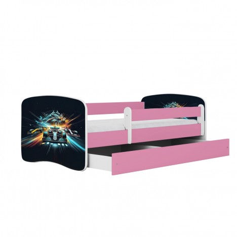 Lit enfant course rose avec tiroir 70x140cm - 